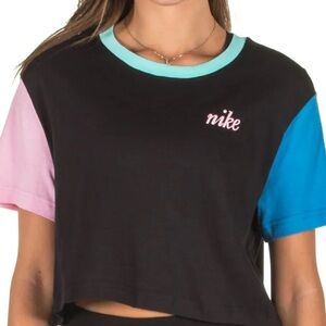 Nike Color Block Embroidered Logo Boxy Oversized Crop Tee Black Blue Pink Green